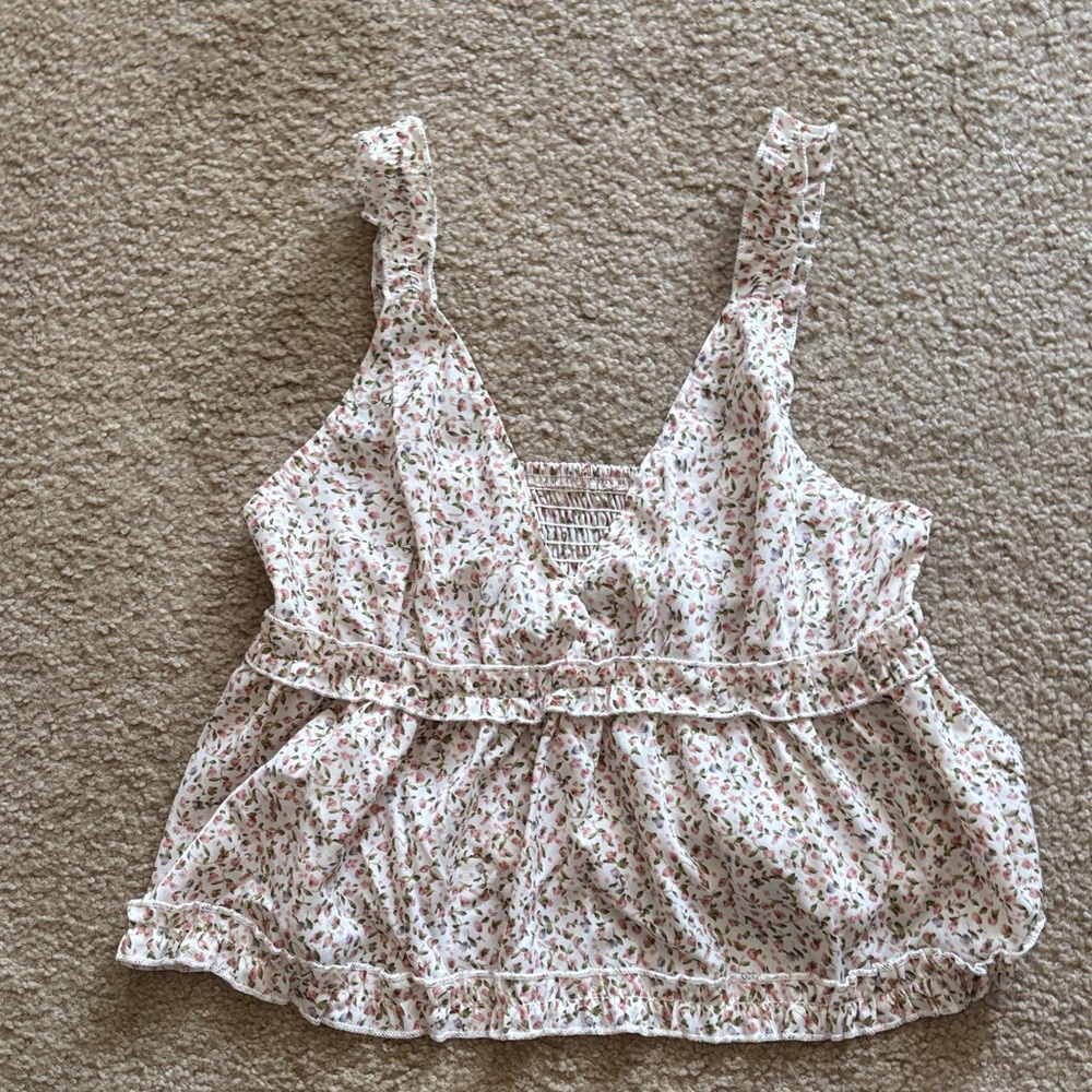SHEIN Floral Ruffle Strap Blouse - Cream